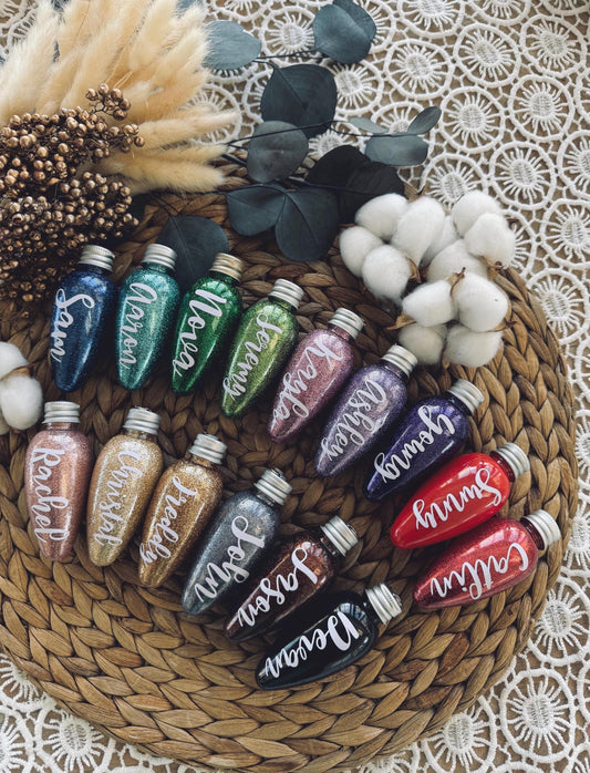 Personalized Glitter Lightbulb Christmas Ornaments / Name Ornaments / Gift tags / Christmas Gifts / Kids Ornaments / Personalized Ornaments.