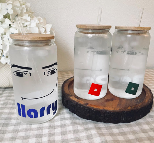 Personalized Roblox Man Face Customized MugColor Changing Cups Personalized Glass Can Iced Coffee Cup Soda Beer Can Glass