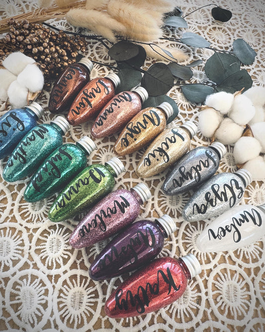Personalized Glitter Lightbulb Christmas Ornaments / Name Ornaments / Gift tags / Christmas Gifts / Kids Ornaments / Personalized Ornaments.