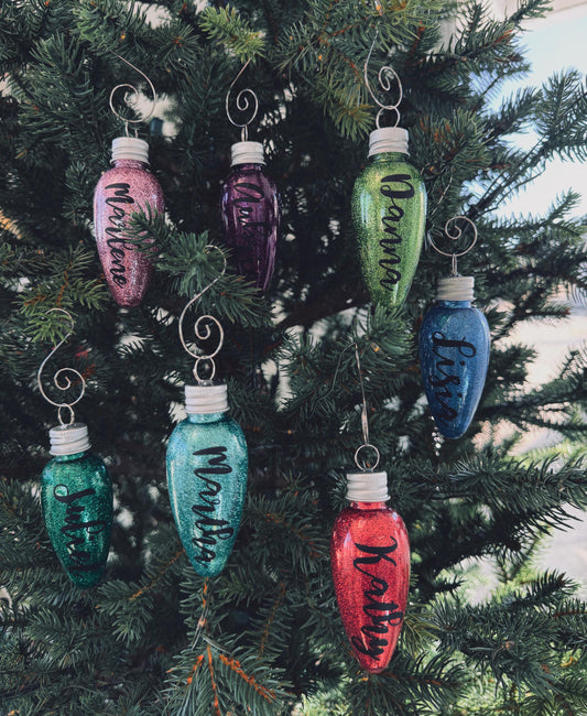 Personalized Glitter Lightbulb Christmas Ornaments / Name Ornaments / Gift tags / Christmas Gifts / Kids Ornaments / Personalized Ornaments.