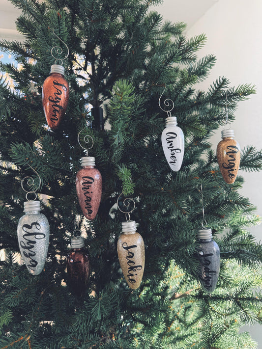 Personalized Glitter Lightbulb Christmas Ornaments / Name Ornaments / Gift tags / Christmas Gifts / Kids Ornaments / Personalized Ornaments.