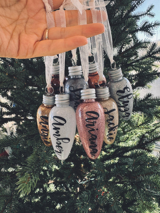 Personalized Glitter Lightbulb Christmas Ornaments / Name Ornaments / Gift tags / Christmas Gifts / Kids Ornaments / Personalized Ornaments.